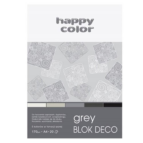 BLOK DECO GREY 170G/M2 A4 20 ARK 5 KOL HAPPY COL